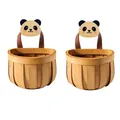 Zweiteilige niedliche Panda Holzkörbe für die Aufbewahrung von Ingwer und Knoblauch - Pandahaken Stil / Große Größe (2er-Set)