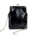 Borsa a tracolla vintage in pelle nera per telefono con chiusura a scatto dorata e catena. - Nero