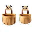 Handgewebter Panda-Hängekorb aus Holz für die Lagerung von Knoblauch und Ingwer - Pandahaken Kombination / Groß und Klein (2er-Set)