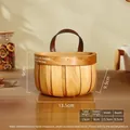 Kleiner handgewebter Holzkopf mit Ledergriff zur Aufbewahrung von Ingwer und Knoblauch. - Kleiner Korb / 1 Stück