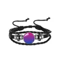 Retro multi-layer braided leather bracelet with pink-blue gradient charm, adjustable cord. - Bisexual Gradient (PN2637-3) / Black