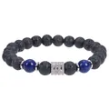 Men's 10mm black lava stone elastic bracelet with blue beads and crystal spacer - Lava Stone With Lapis Lazuli Bracelet