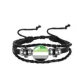 Adjustable multilayer black leather bracelet with Aromantic pride flag glass cabochon - Aromantic Pattern (PN2637-5) / Black