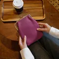 Purple top grain cowhide leather phone bag with gold-tone clasp and chain strap - Rose Red