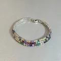 Bracelet élégant à trois rangées de cristaux multicolores avec finition argentée - Style Zircon Multicolore à Trois Rangs / Argent