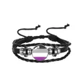 Handmade multilayer braided leather bracelet featuring asexual pride flag glass charm - Asexual Pattern (PN2637-12) / Black