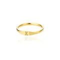 Minimalist 18K gold plated stainless steel signet ring with engraved initial letter X - Letter X / Gold