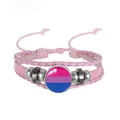 Handmade adjustable pink braided leather bracelet with bisexual pride flag cabochon - Bisexual Pattern (PN2637-2) / Pink