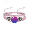 Adjustable pink multi-layer braided leather bracelet with bisexual pride gradient - Bisexual Gradient (PN2637-3) / Pink