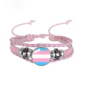 Multi-layer pink braided leather bracelet featuring a Transgender Pride Flag glass charm. - Transgender Pattern (PN2637-4) / Pink