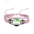 Pink braided leather bracelet with aromantic pride flag glass cabochon, adjustable - Aromantic Pattern (PN2637-5) / Pink