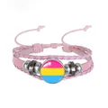 Braided pink leather bracelet with pansexual pride flag charm, adjustable for comfort - Pansexual Pattern (PN2637-6) / Pink