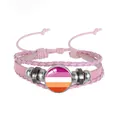 Handmade pink multi-layer braided leather lesbian pride flag bracelet with adjustable cord - Lesbian Pattern (PN2637-10) / Pink