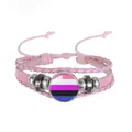 Pink multi-layer braided leather bracelet featuring an adjustable genderfluid pride flag - Genderfluid Pattern (PN2637-11) / Pink