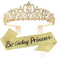 Ensemble tiare en strass dorés avec peignes et écharpe pailletée Birthday Princess - Ensemble 2 Pièces Or