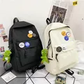 Sacs à dos d'étudiant minimalistes noir et beige avec porte-clés dinosaures mignons - Blanc / Petite Taille