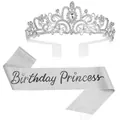 Détail ensemble diadème en strass argenté et écharpe Birthday Princess - Ensemble de 2 Pièces Argent