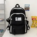 Mochila vintage negra de gran capacidad para estudiantes con cremalleras blancas y SJM - Negro / Sin colgante