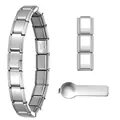 Modulares italienisches Charm-Armband-Set aus Edelstahl mit Ersatzgliedern und Werkzeug - Italienisches Charm-Armband Set / 3 Charms und Werkzeug / Silber