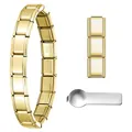 Goldenes italienisches Modul-Charm-Armband aus Edelstahl mit Einstellwerkzeug - Italienisches Charm-Armband Set / 3 Charms und Werkzeug / Gold