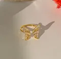 Elegant gold butterfly adjustable ring with sparkling zircon inlays for stylish women. - Butterfly Design / Gold (A6A12)
