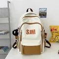 Mochila escolar vintage marrón y blanca de gran capacidad para viaje de estudiantes - Marrón / Sin colgante