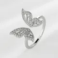 Elegant silver plated butterfly open ring encrusted with sparkling cubic zirconia stones - Butterfly Design / Silver (A6A12-1)