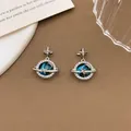 Exquisite dreamy planet stud earrings with star and moon design in silver and blue - XL12 Cross Star Planet Pendant Silver