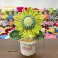 Handgemaakte gehaakte zonnebloem in pot citroengroen voor leuke bureau decoratie - Eenlaagse Zonnebloem In Pot / Ongeveer 22cm / Citroengroen