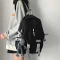 Large capacity black backpack for students and laptop storage with curved straps - Black + Gray Frog
