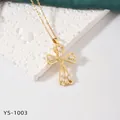 Elegante collana con pendente a croce placcata in oro con zirconi trasparenti brillanti - Collana Rettangolare in Zirconia Trasparente (YS-1003) / Oro-Trasparente