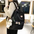 Zaino nero minimalista in stile Harajuku per studenti con toppe e orsacchiotto di peluche - Nero Borsa singola