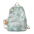 Cute green and white tie-dye print backpack with decorative pins and plush keychain - Green (naked Bag Without Ornaments)