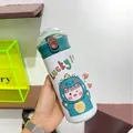 Bouteille d'eau portable en acier blanc avec motif dinosaure mignon et bouchon paille - 401-500ml / Petit dinosaure chanceux / Blanc (Dinosaure Chanceux)