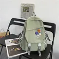 Large capacity student laptop backpack in sage green with stylish decorative pins set - Green