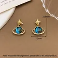 Dreamy galaxy planet dangle earrings with gold star accent and crystal ring design - XL1571 Hexagram Planet Pendant Gold