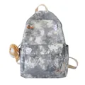Cute grey and white tie-dye print backpack with decorative cartoon pins and plush charm. - Gray (naked Bag Without Charms)