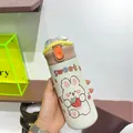 Gourde isolée blanc crème avec paille et illustration de lapin mignon Sweet. - 401-500ml / Ours Fraise / Blanc Cassé (Ours Fraise)