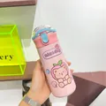 Gourde rose mignonne avec paille et motif d'ours pour étudiants et enfants, portable - 401-500ml / Ours Pêche / Rose (Ours Pêche)