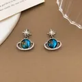 Elegant fantasy planet stud earrings with star accent and celestial galaxy blue patterns - XL1571 Hexagram Planet Pendant Silver