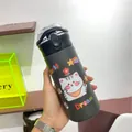 Cute cartoon cat matte black insulated straw water bottle for students and travel use - 401-500ml / Dream Cat / Black (Dream Cat)