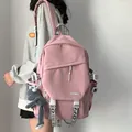 Minimalist large capacity pink school backpack for students featuring a cute frog pendant - Pink + Gray Frog