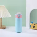 Cute blue and pink insulated water bottle with straw and portable flip-top lid - 401-500ml / Blue