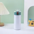 Cute white insulated Cater water bottle with straw lid and portable handle for daily use - 401-500ml / Malachite green