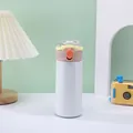 Modern white insulated water bottle featuring a cute straw lid and portable carrying handle - 401-500ml / Khaki