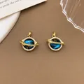 Elegant golden planet pendants with blue galaxy stone and white crystals for women - XL3360 Star Little Planet Pendant Gold