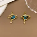 Fantasy planet pendants with gold rings and sparkling star charms for jewelry making - XL3525 Moon Star Pendant Gold