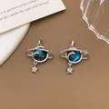 Dreamy blue planet pendant with silver star and moon details, boutique jewelry accessory - XL3525 Moon Star Pendant Silver
