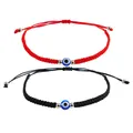 Detailed view of red and black adjustable braided Turkish evil eye bracelets - Red Black Evil Eye (Blue Eye-Black Red)