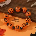Braccialetto di perle con faccia di zucca di Halloween con cordino elastico regolabile - Fantasma Dalla Testa Gialla Con Ossidiana